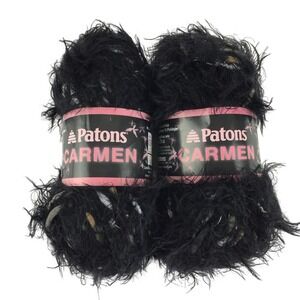 Patons Carmen Yarn Ebony Black Bulky 5 Eyelash Fuzzy Nylon Blend Lot of 2 Skeins